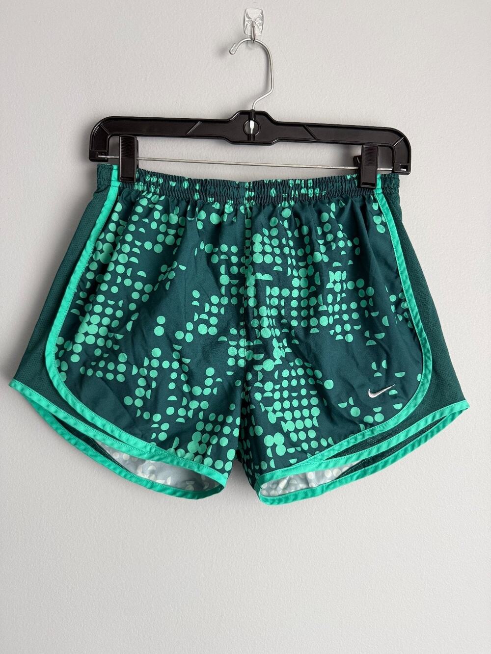 Nike Dri-Fit Women's S Tempo Running Shorts Green Mint Dot Print Athletic
